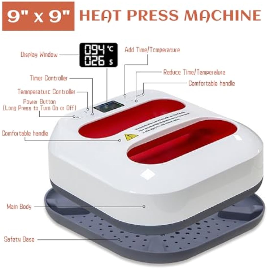 9" x 9" Heat Press Machine – Portable Sublimation & HTV Iron
