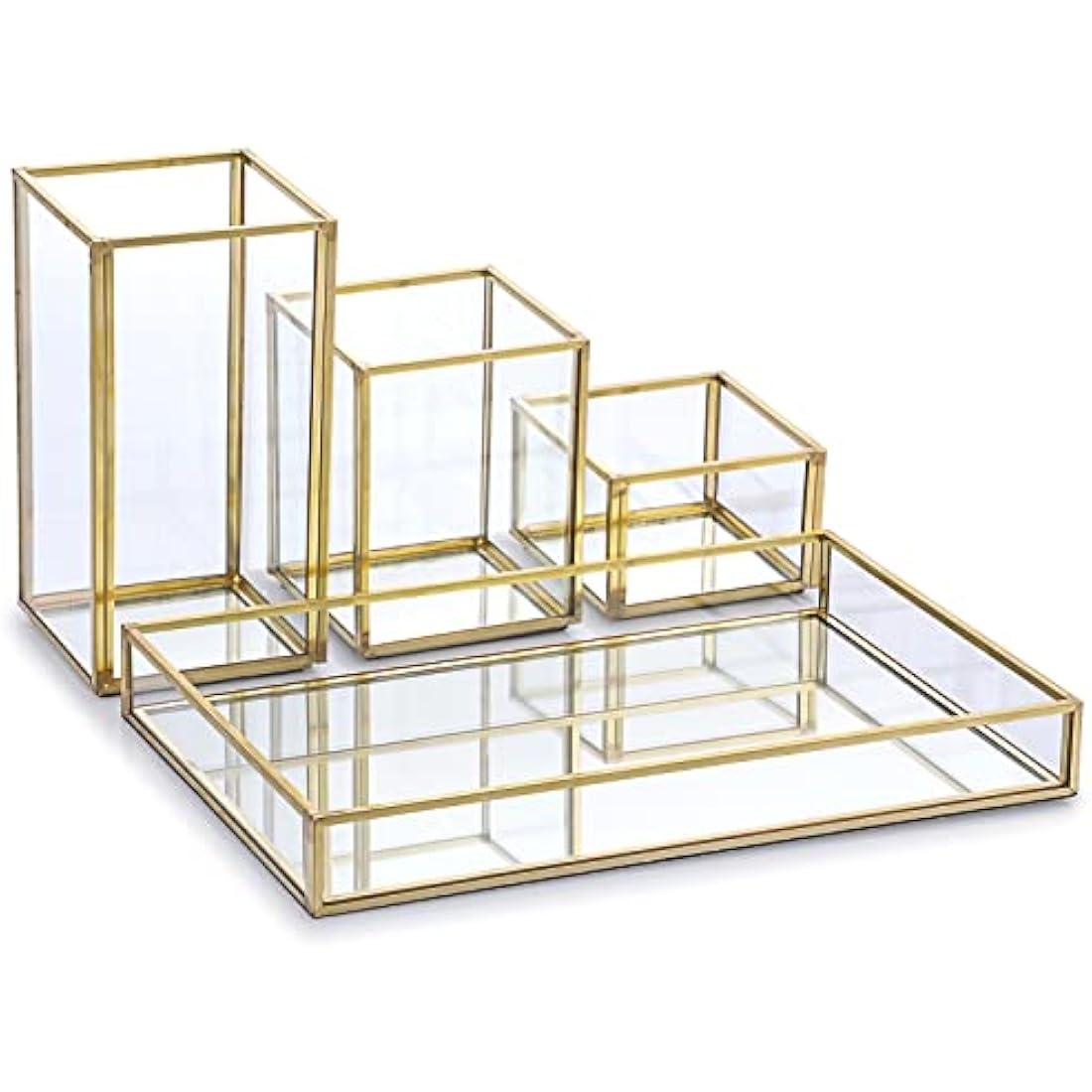 Jolof Store Gold Glass Makeup Organizer – Stackable Brush Holder & Tray