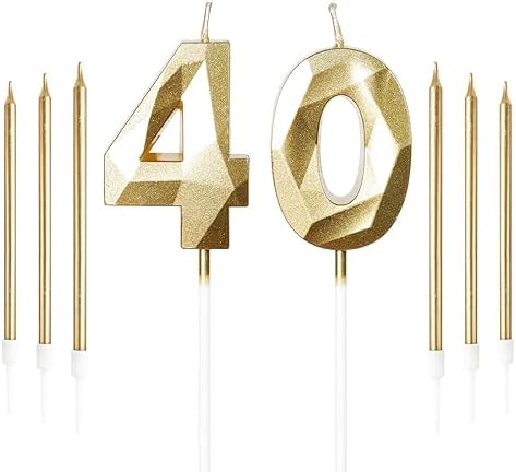 Gold 40th Birthday Candles – Number 40 and Long Stick Set