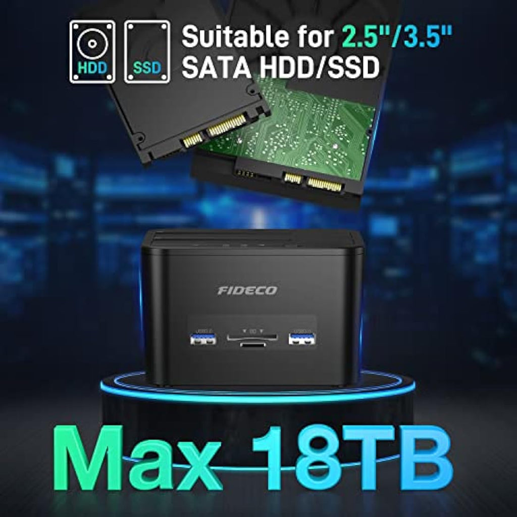 FIDECO USB 3.0 SATA HDD SSD Docking Station with Offline Clone & SD Reader