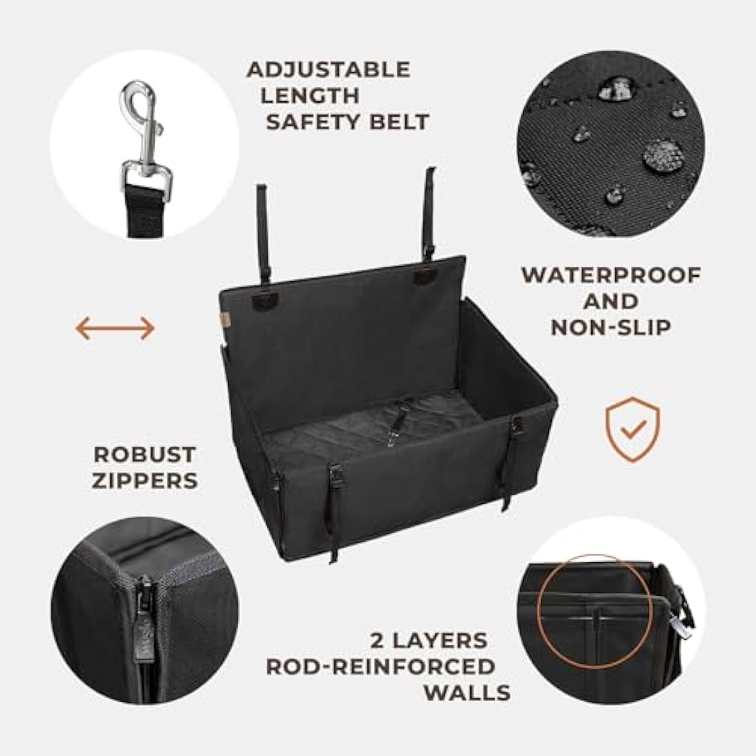 Wuglo Dog Car Seat – Reinforced Waterproof Booster Seat, Large Black