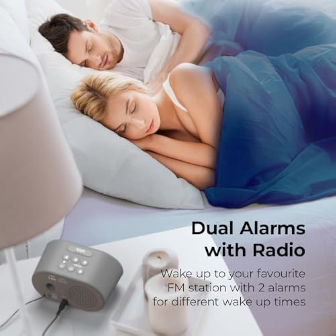 i-box Bedside FM Radio Alarm Clock with USB Charging & Dual Alarms - Grey