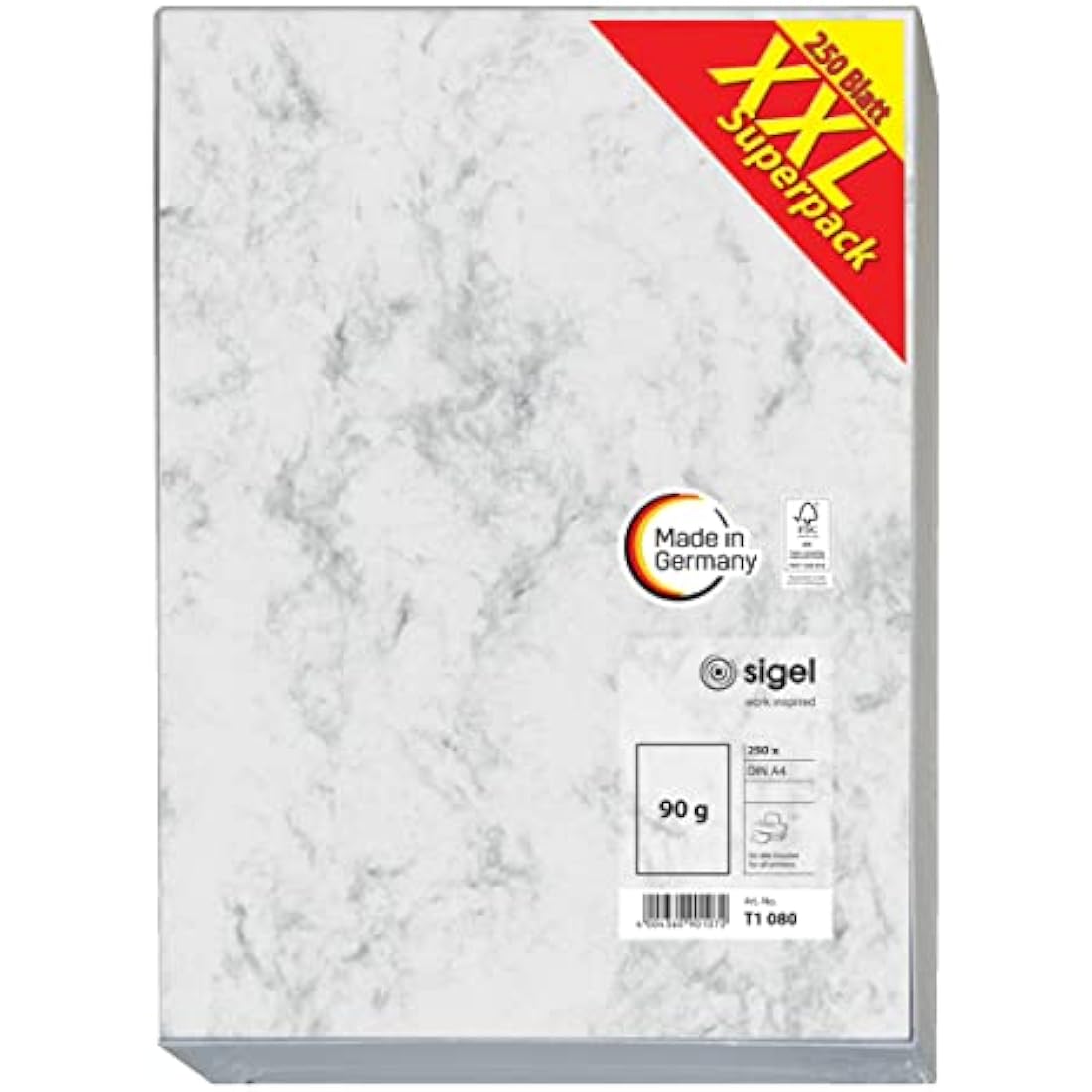 Sigel Marbled Writing Paper A4 - Grey 90gsm Double Sided, 250 Sheets