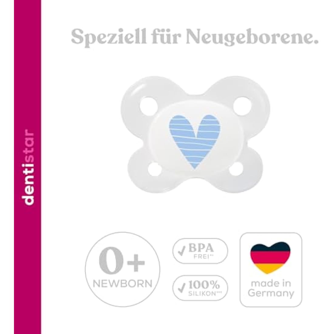 Dentistar Silicone Soother Set – Size 0 Orthodontic Pacifier, Blue, 2pk
