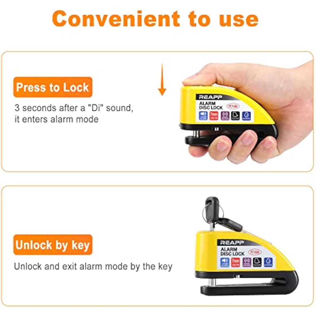 REAPP Alarm Disc Brake Lock – 110dB Anti-Theft Motorcycle Lock