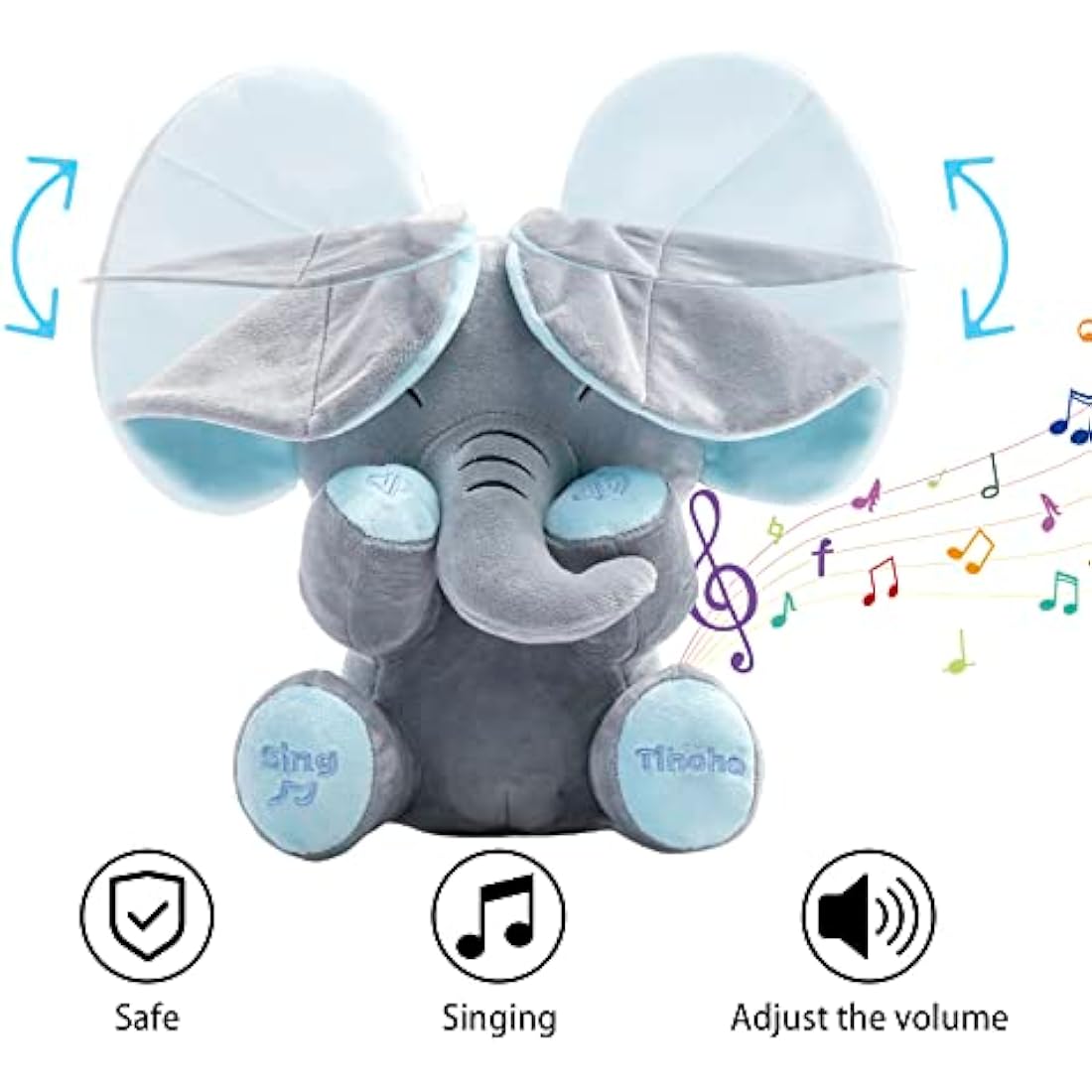 Peek-A-Boo Elephant Plush - Interactive Musical Toy (Blue)