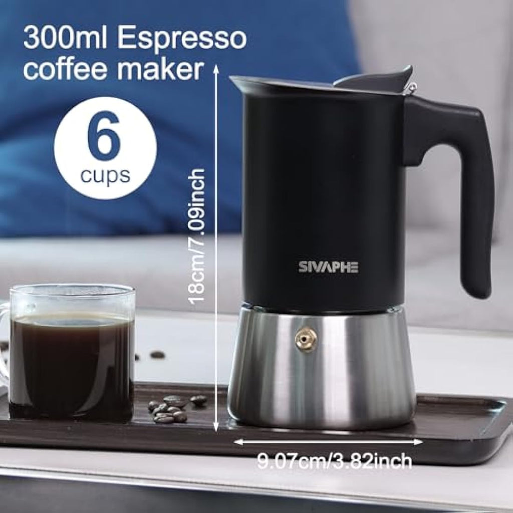 Sivaphe Stovetop Espresso Maker | 6-Cup Stainless Steel Moka Pot
