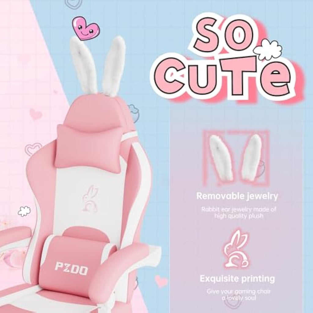 PZDO Pink Kawaii Gaming Chair | Ergonomic Latex Seat with Footrest