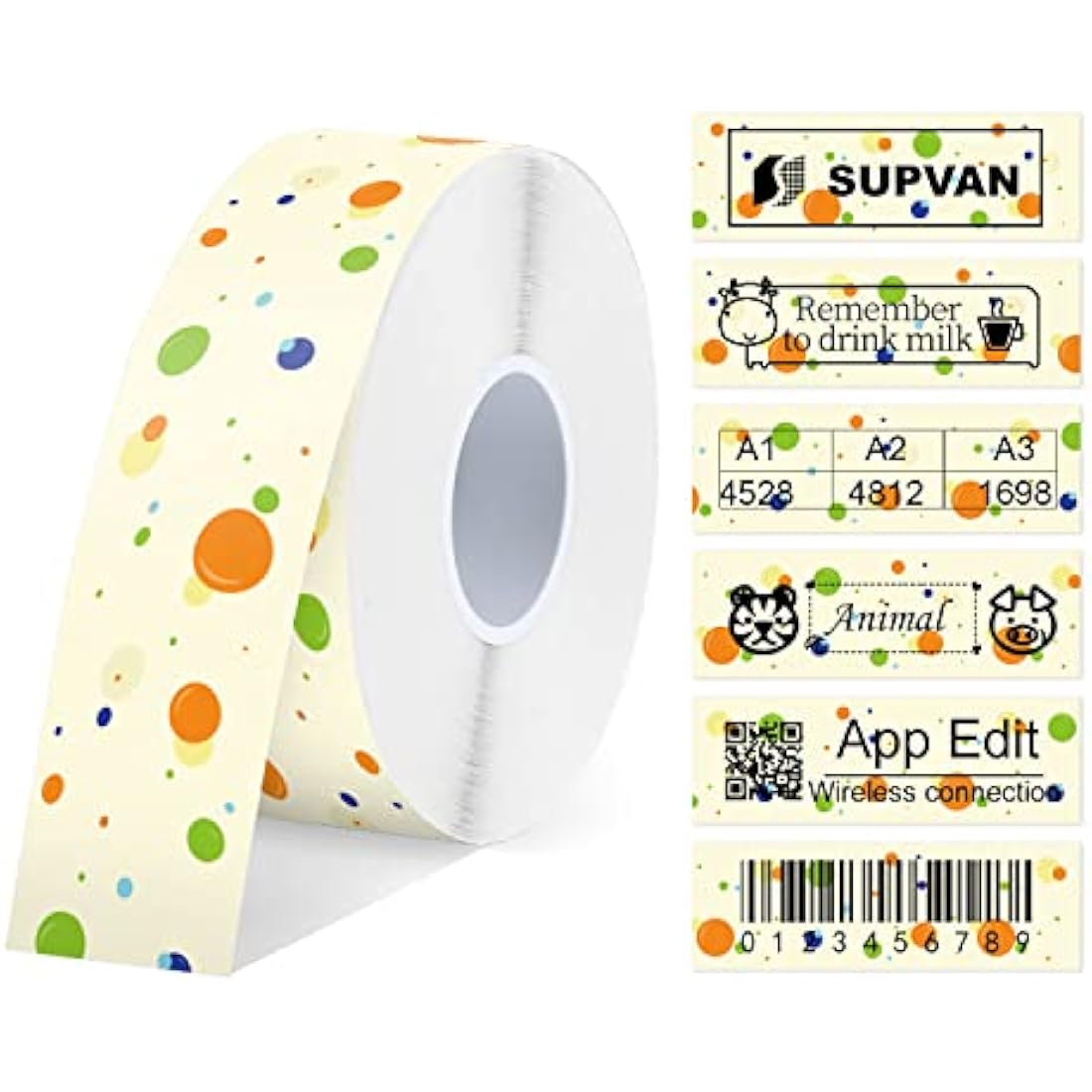 SUPVAN Label Maker Tape for E10 E11 E16 | 15mm x 6m Black on Dots