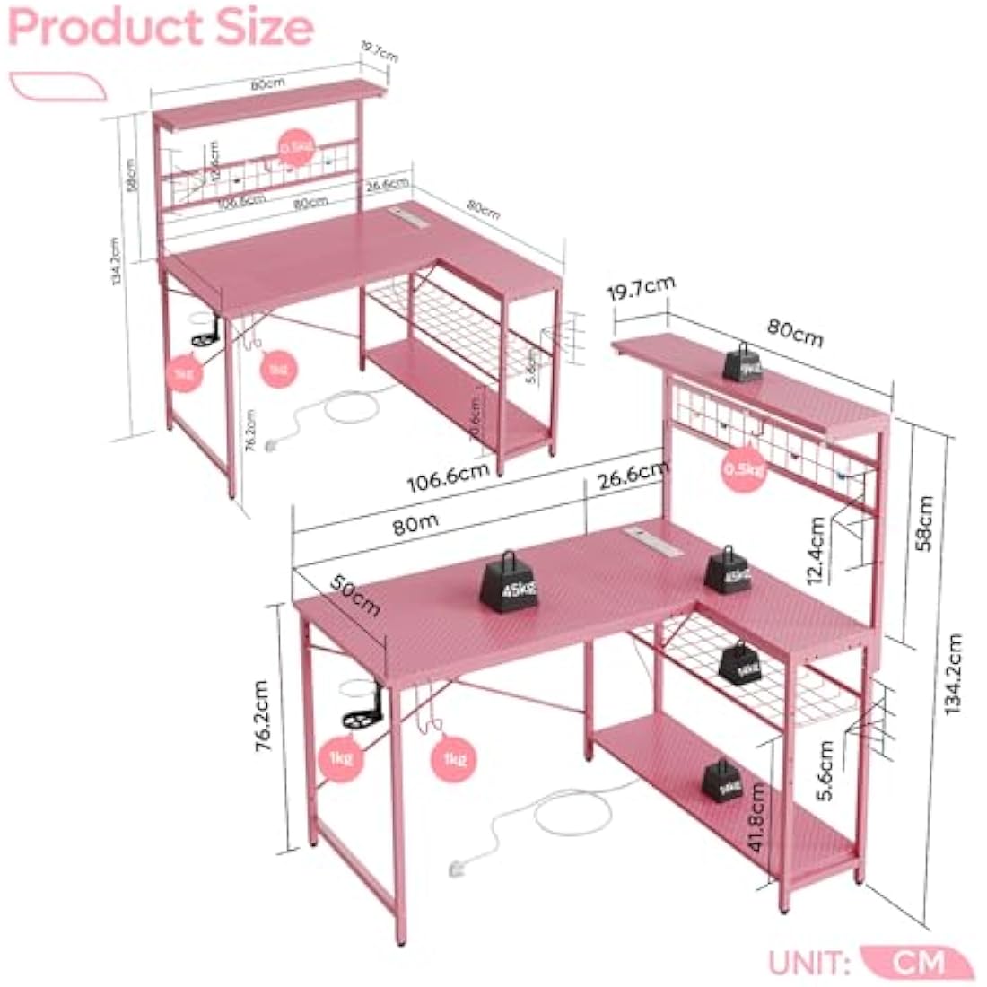 Bestier L-Shaped Gaming Desk with LED Lights and Power Outlets – 106cm