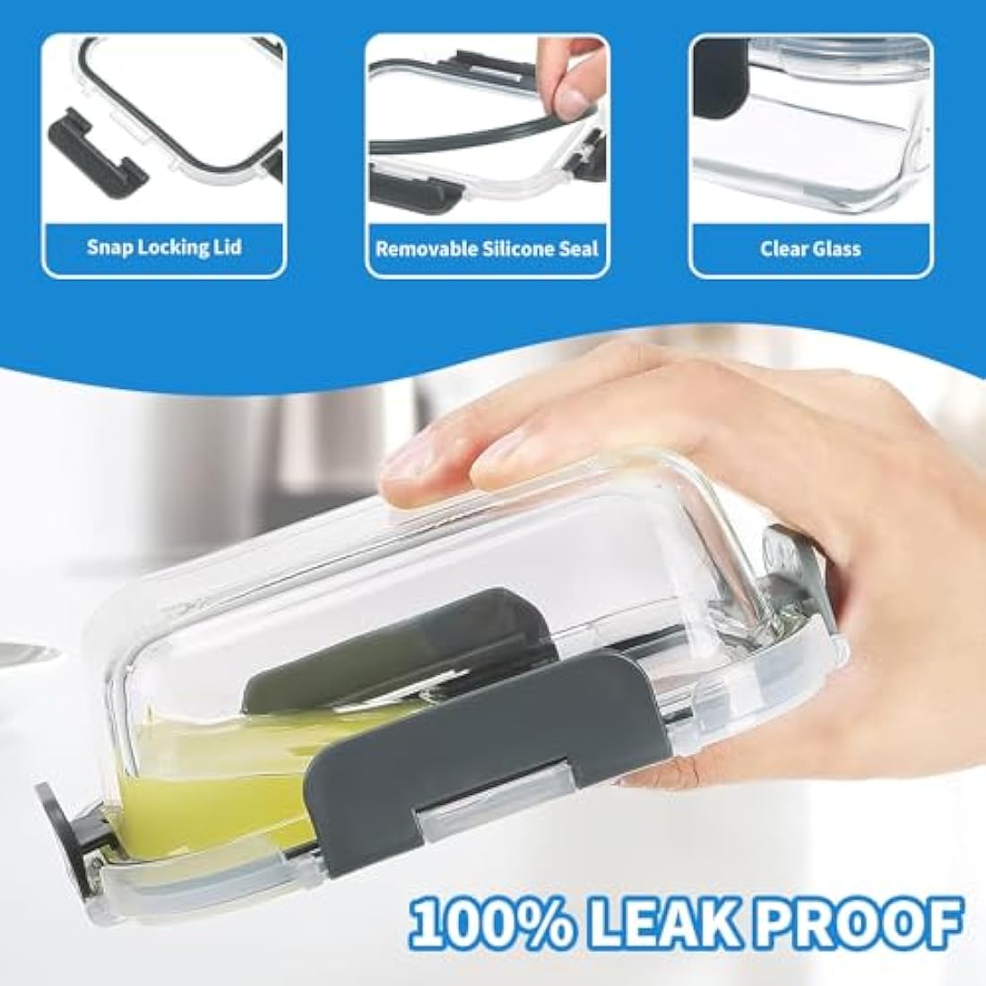 10-Pack Airtight Glass Meal Prep Containers - Black