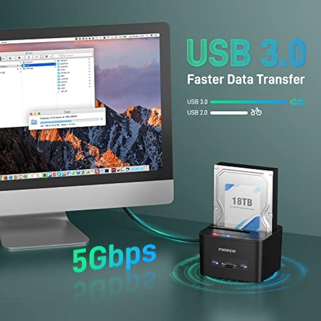 FIDECO USB 3.0 SATA HDD SSD Docking Station with Offline Clone & SD Reader