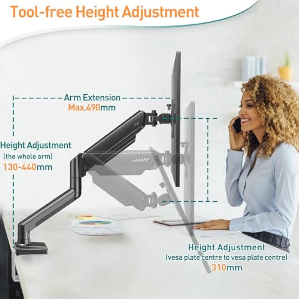 ELIVED Single Monitor Arm | Gas Spring Desk Mount for 13-32 Inch Screens