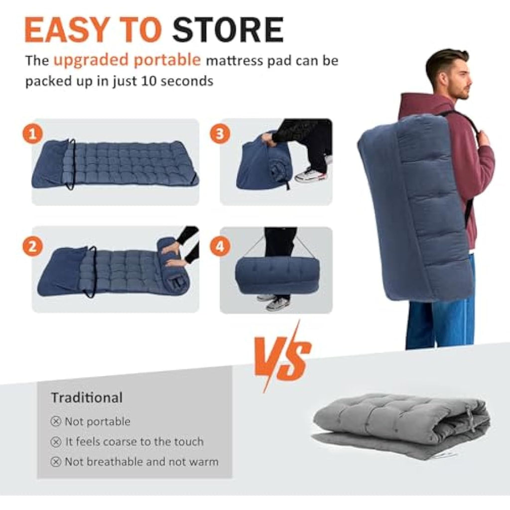 ATORPOK Heavy-Duty Camping Cot with Cushion – Portable 450lbs Blue
