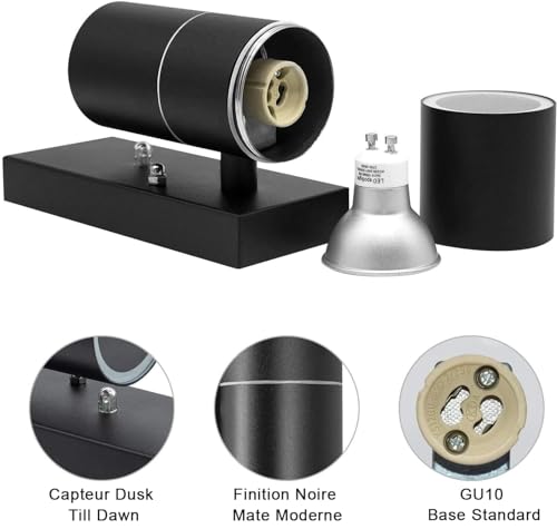 Wondlumi Dusk to Dawn Outdoor Wall Lights | Matte Black IP44 Sconce