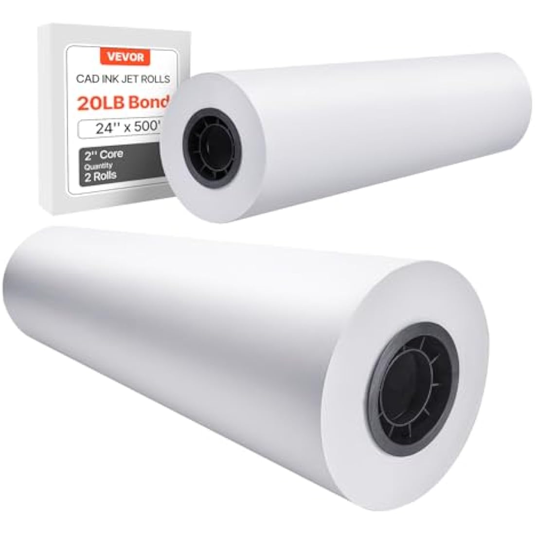 VEVOR 24" x 500' Plotter Paper | 20 LB CAD Bond Rolls with 3" Core, 2 Pack