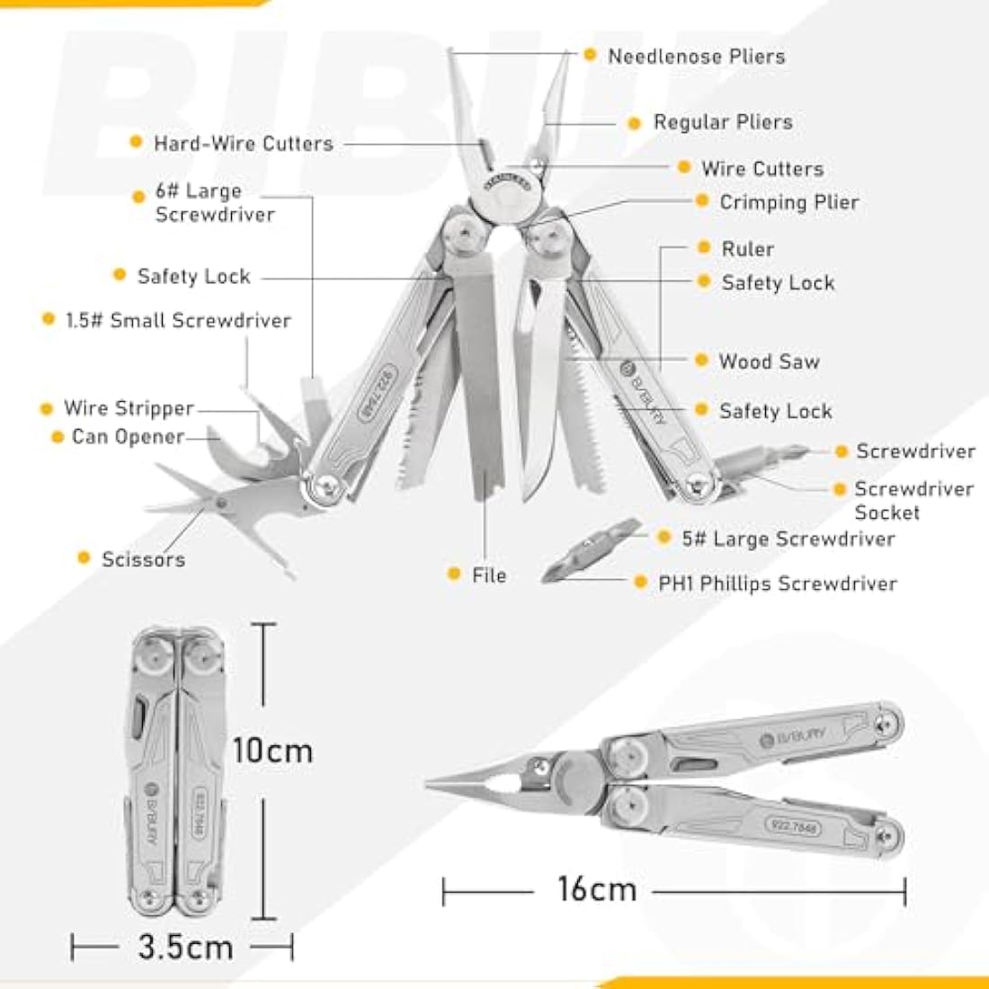 BIBURY Multitool Pliers | Stainless Steel Foldable Tool with Pouch