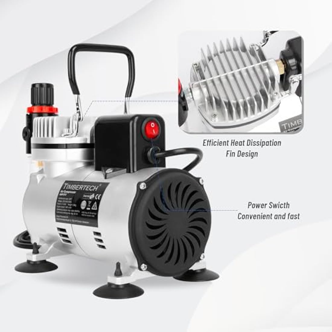 Timbertech Professional Airbrush Compressor with Cooling Fan | 1/6 HP