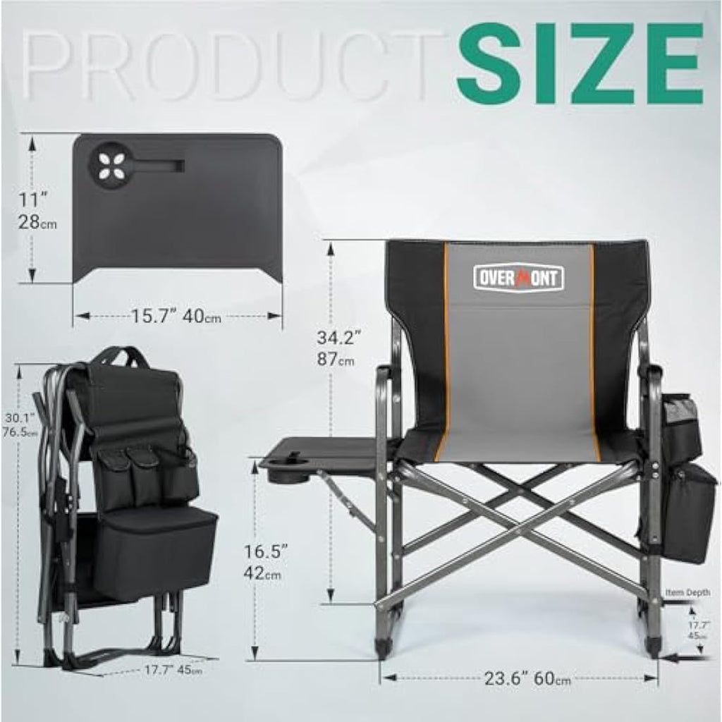 Overmont Heavy-Duty Folding Directors Camping Chair with Side Table