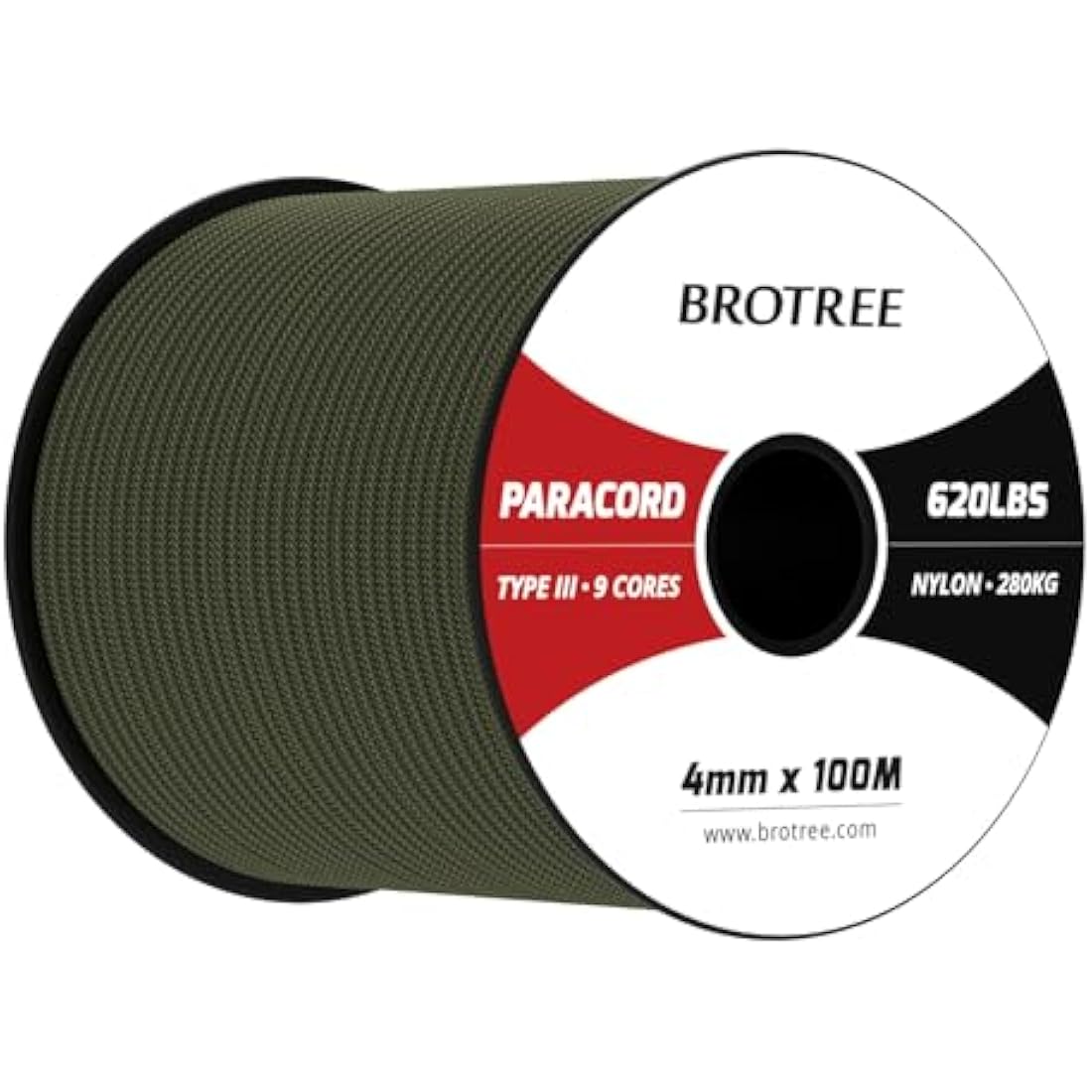 Brotree 4mm 9-Strand Nylon Paracord – 100M Tactical Rope, Army Green
