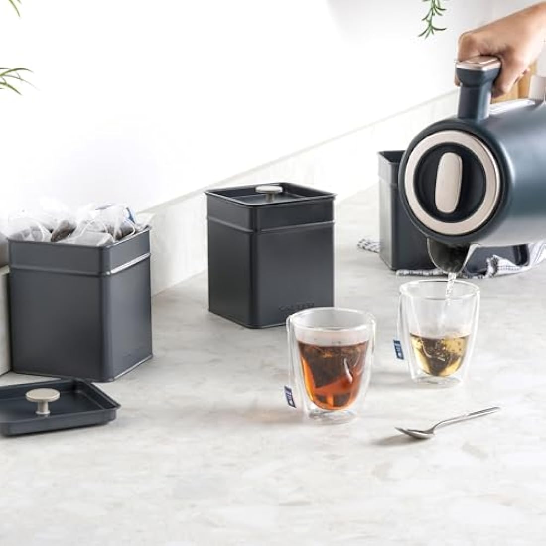 3-Piece Kitchen Canister Set – Blue Grey Powder-Coated Tins