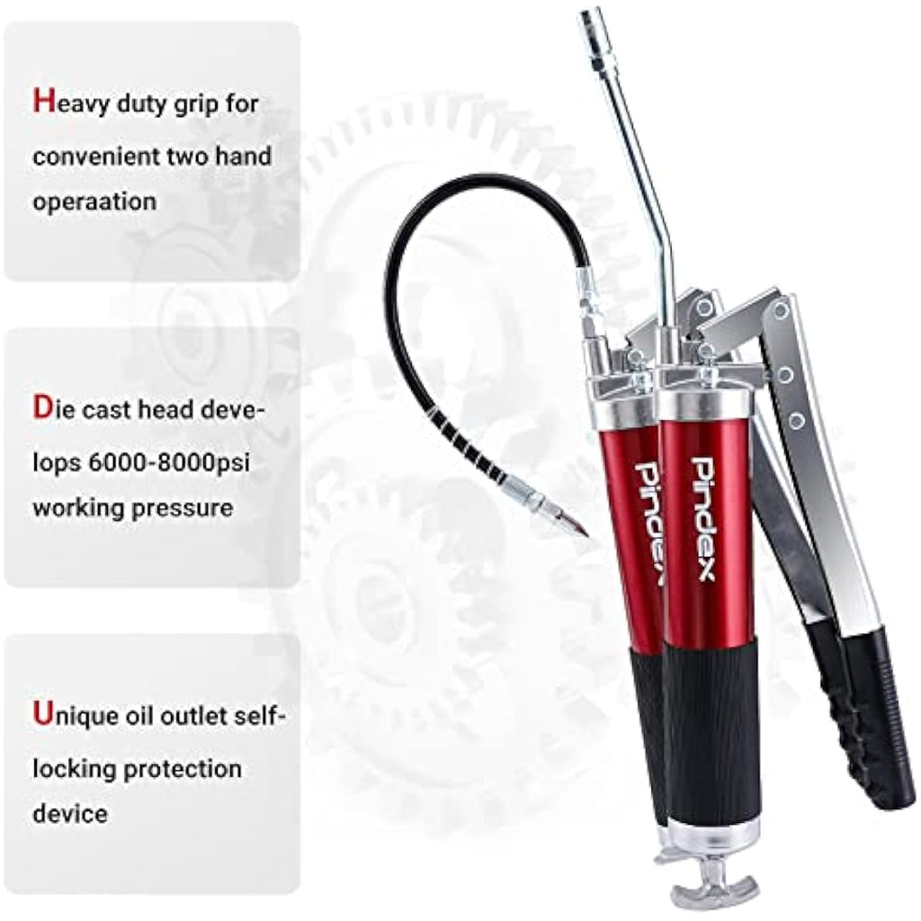 Pindex 8000 PSI Heavy Duty Grease Gun – Professional Pistol Grip Tool