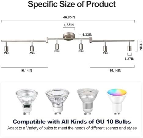 DINGLILIGHTING LED Ceiling Spotlight | 6-Way Rotatable Matt Nickel Track Light