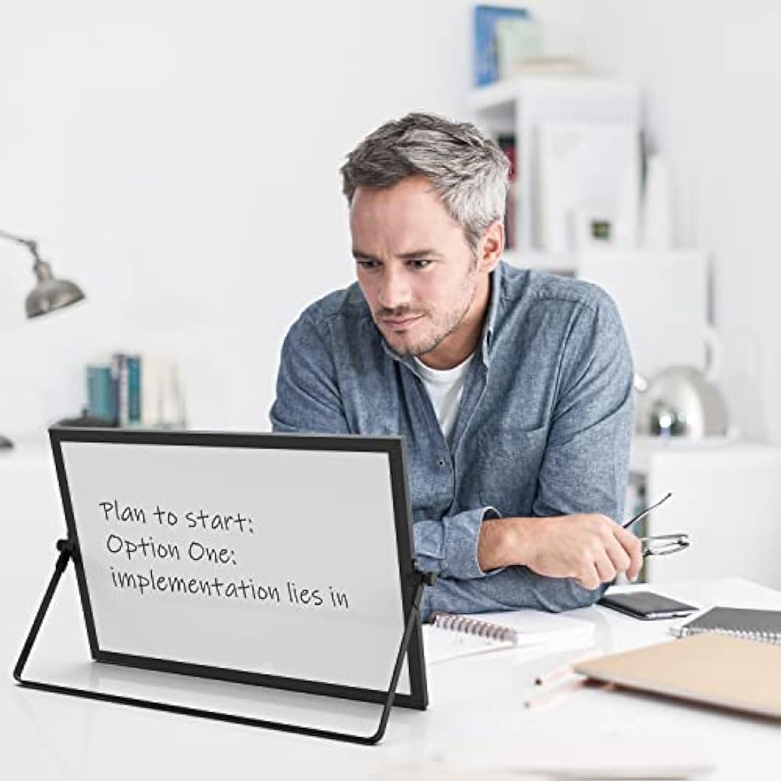 OWill Magnetic Desktop Whiteboard – 30x40cm Double-Sided A3 Easel Set