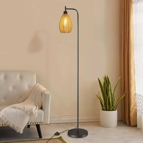 ArcoMead Farmhouse Floor Lamp | Boho Metal Standing Light with Cage Shade