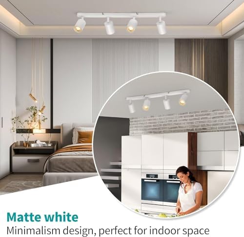 Wowatt 4-Way Ceiling Spotlight Bar | Matte White Adjustable GU10 Light