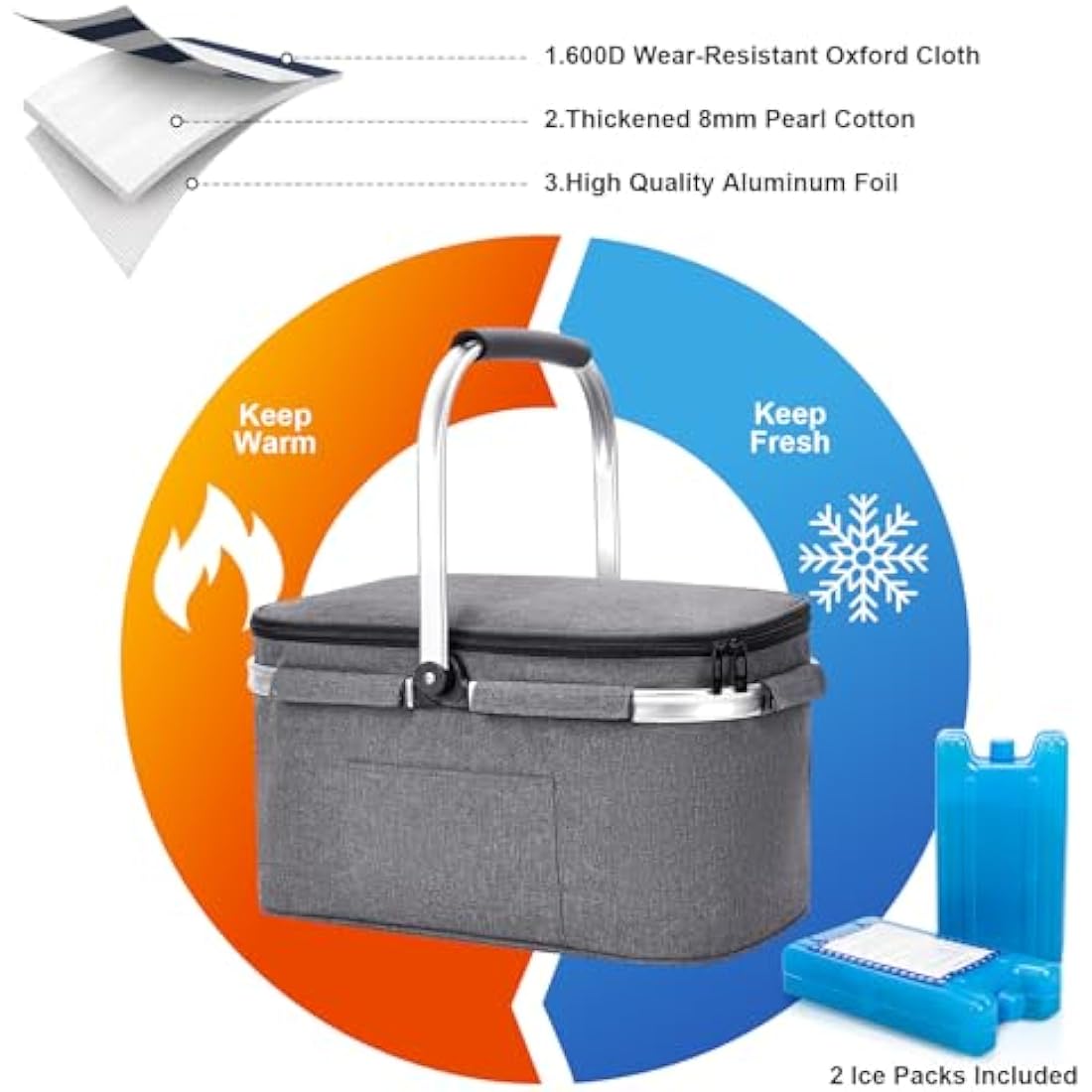 Insulated Picnic Basket | Foldable Leakproof Cooler Bag