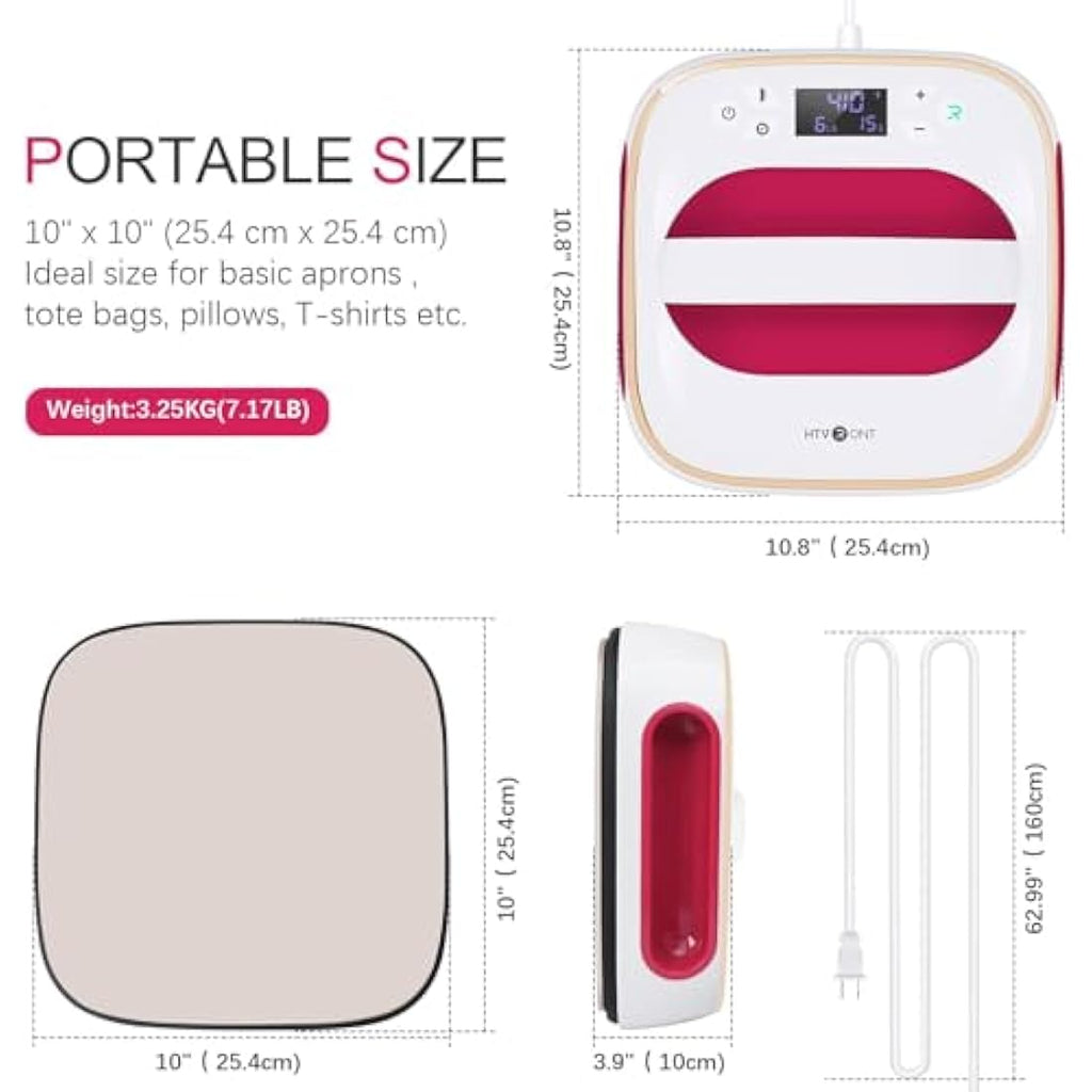 HTVRONT 10x10 Portable Heat Press Machine for T-Shirts & HTV - Raspberry