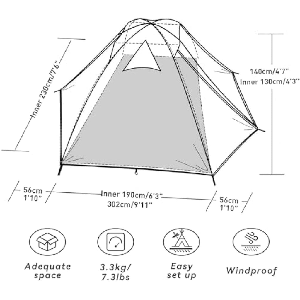 Forceatt 3-Person Camping Tent | Waterproof PU3000mm Lightweight Dome Tent