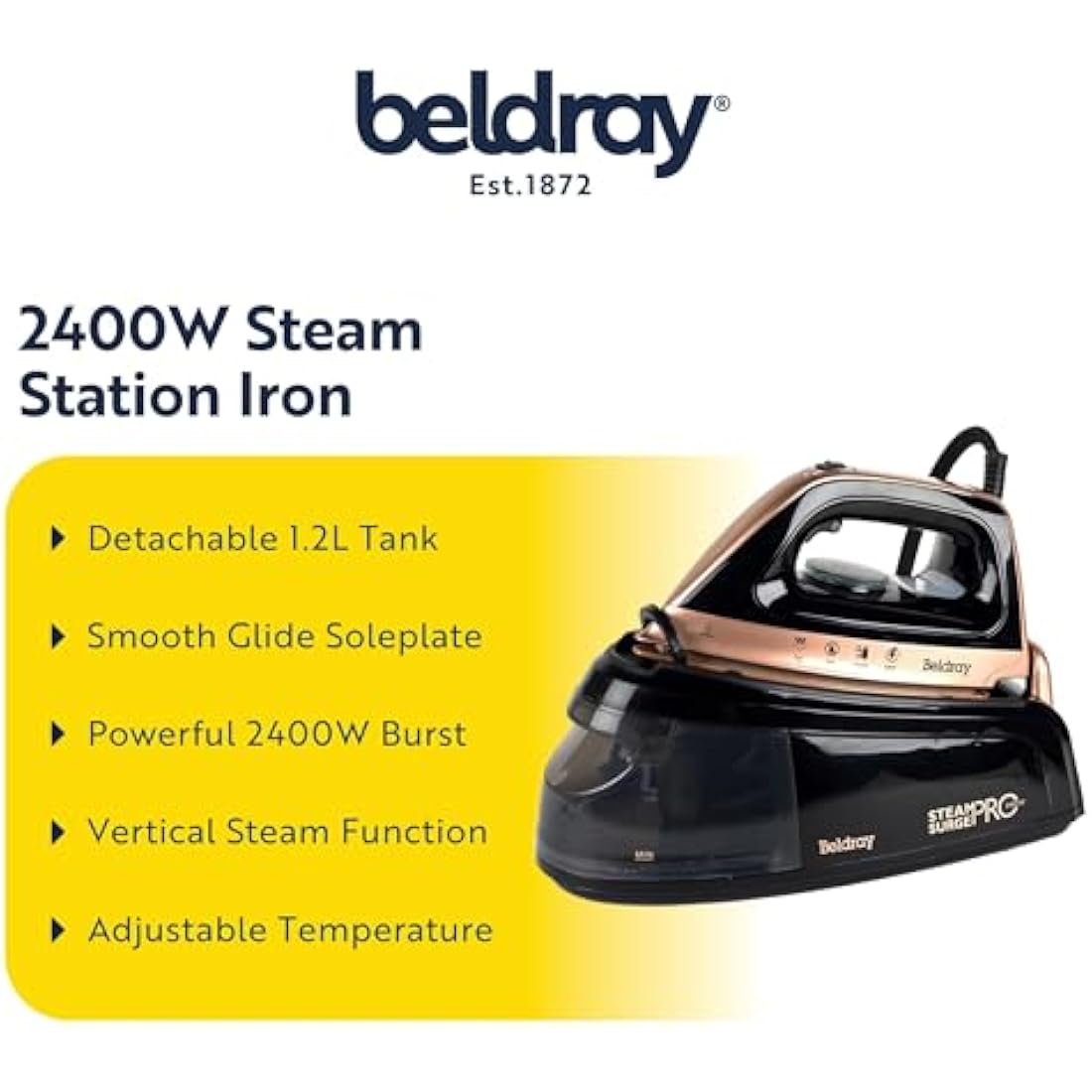 Beldray Steam Generator Iron – 2400W Rose Gold with 1.2L Water Tank