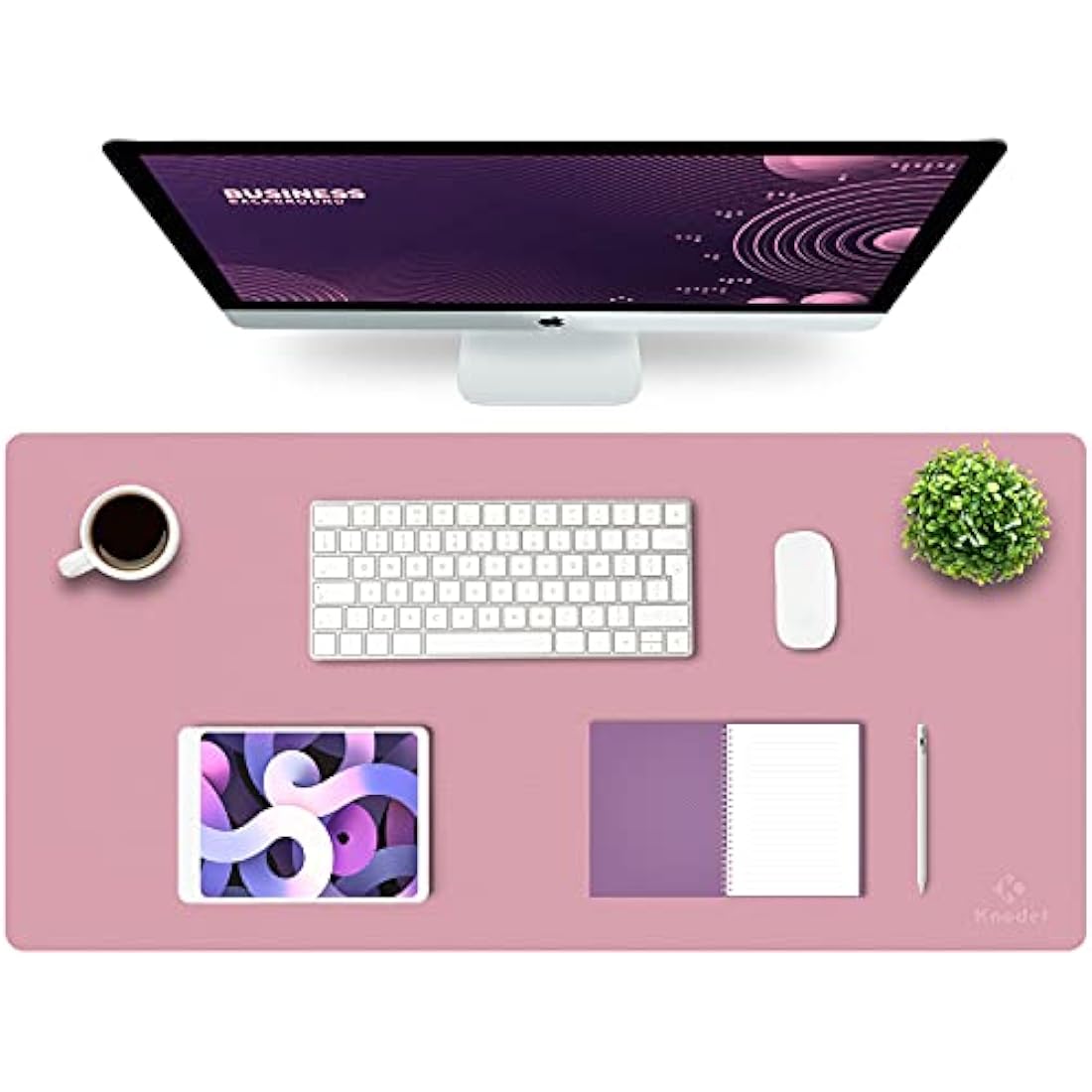 K KNODEL Dual-Sided Leather Desk Mat | Large Office Mouse Pad, Purple