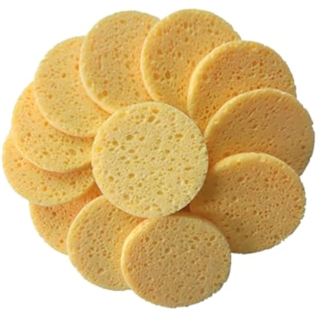Healifty 50pcs Natural Wood Pulp Facial Sponges | Round Cellulose Beige