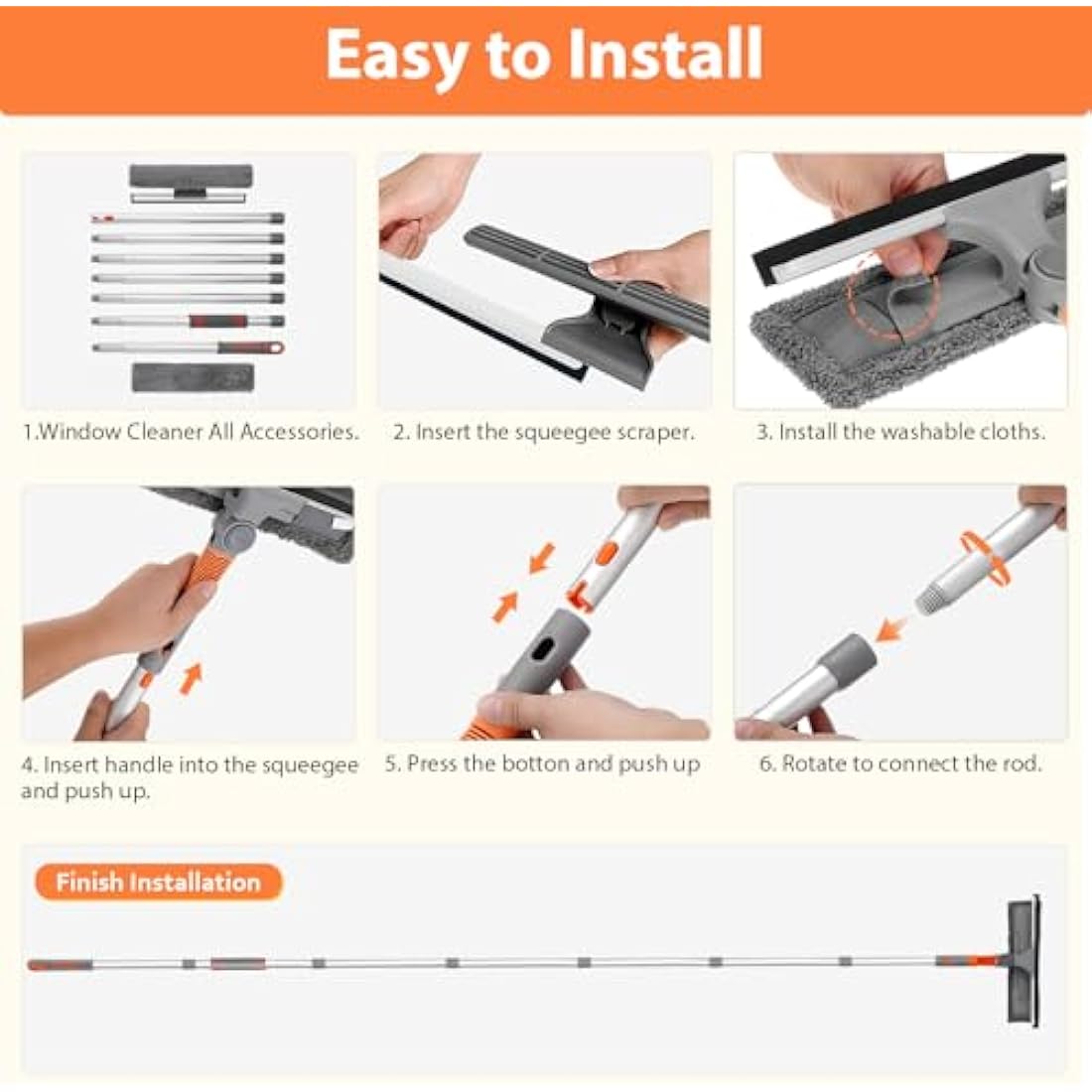 Baban 2-in-1 Window Squeegee Cleaner with 100-inch Extendable Pole