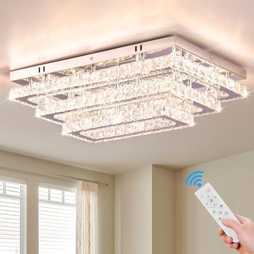 Finktonglan Modern Crystal LED Ceiling Light – Dimmable Flush Mount
