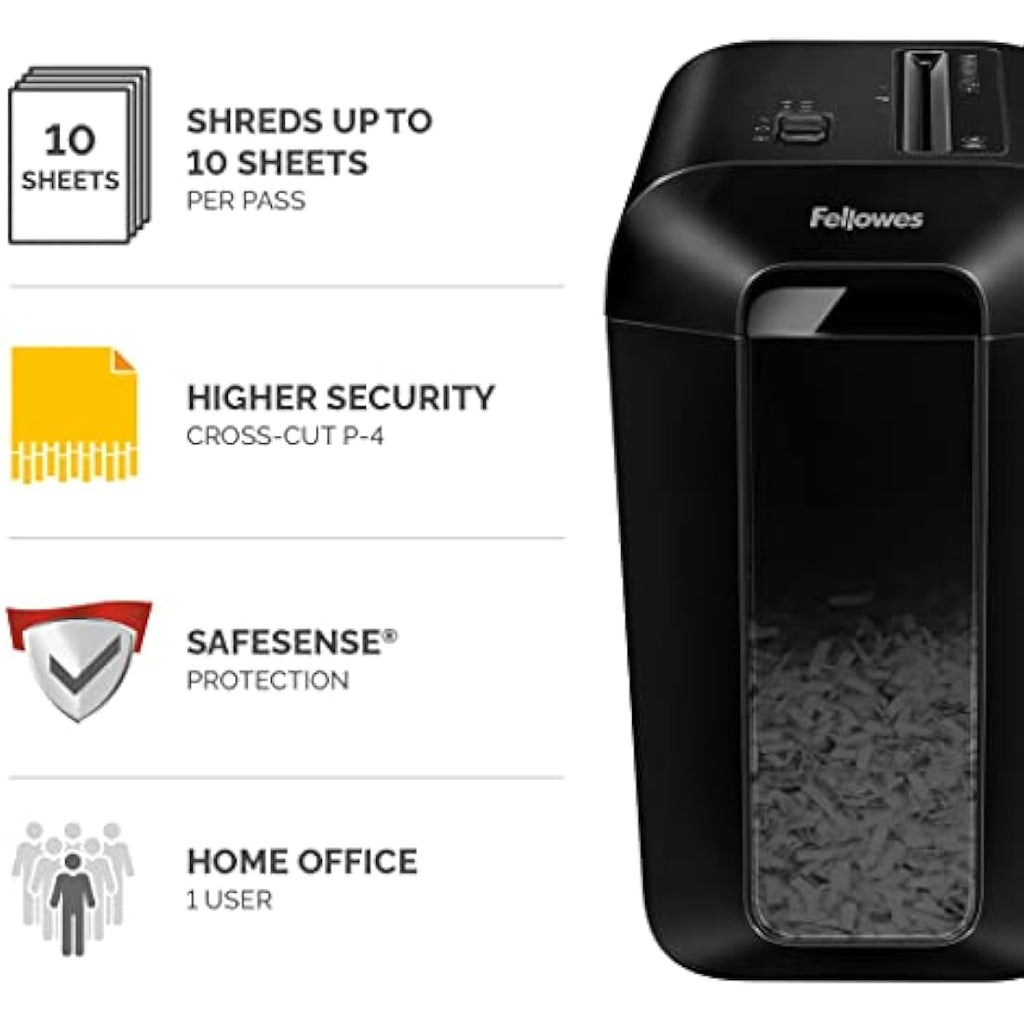 Fellowes LX65 Cross-Cut Paper Shredder | 10-Sheet High Security P-4