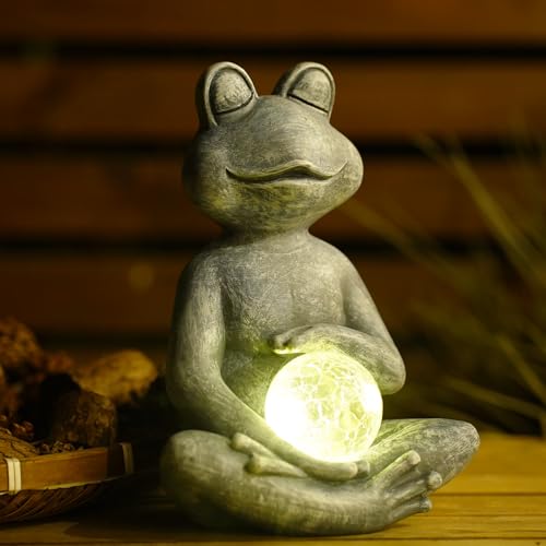 Jolof Store Meditating Yoga Frog Statue – Solar Resin Zen Garden Decor