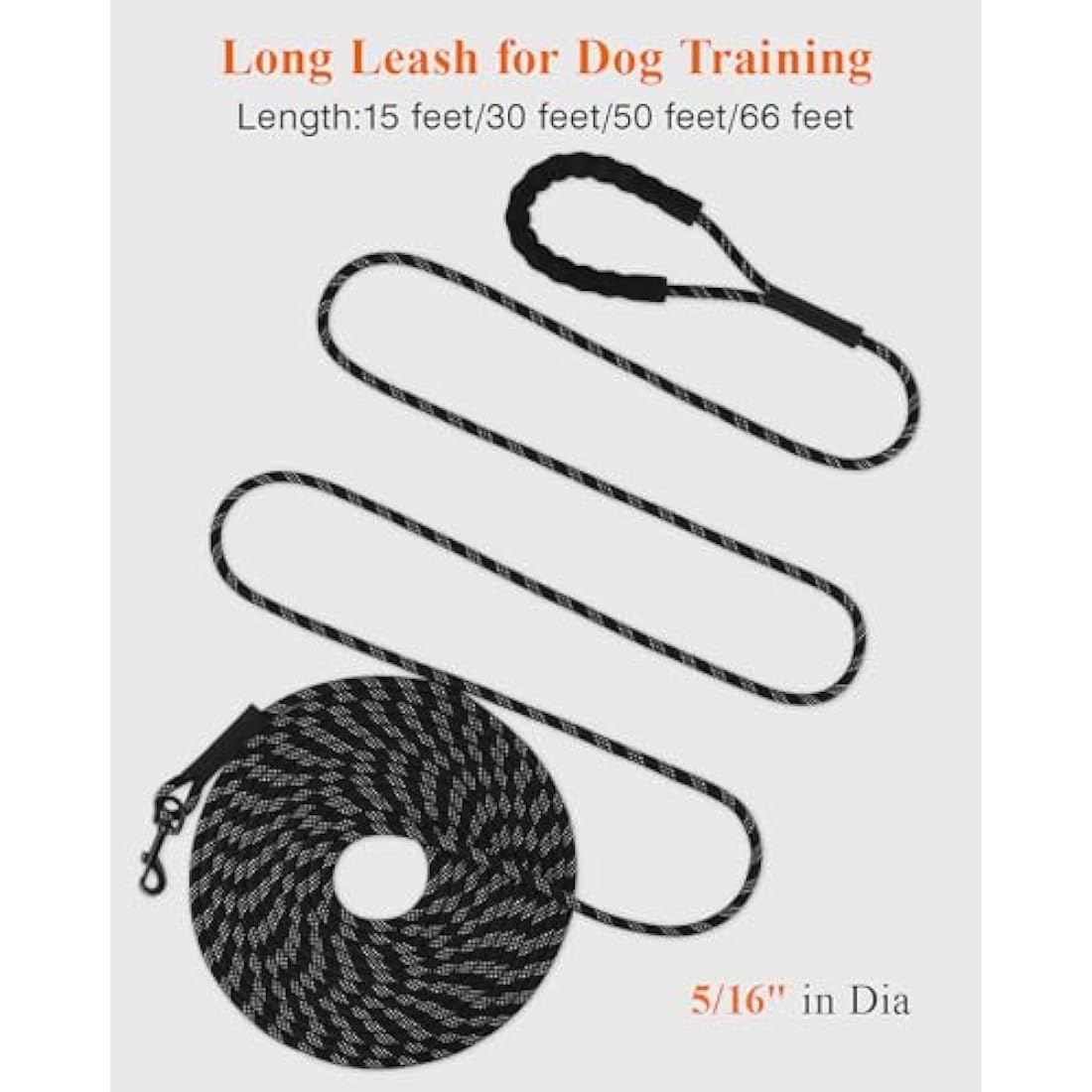 Taglory 20m Dog Training Lead | Reflective Long Nylon Leash - Black