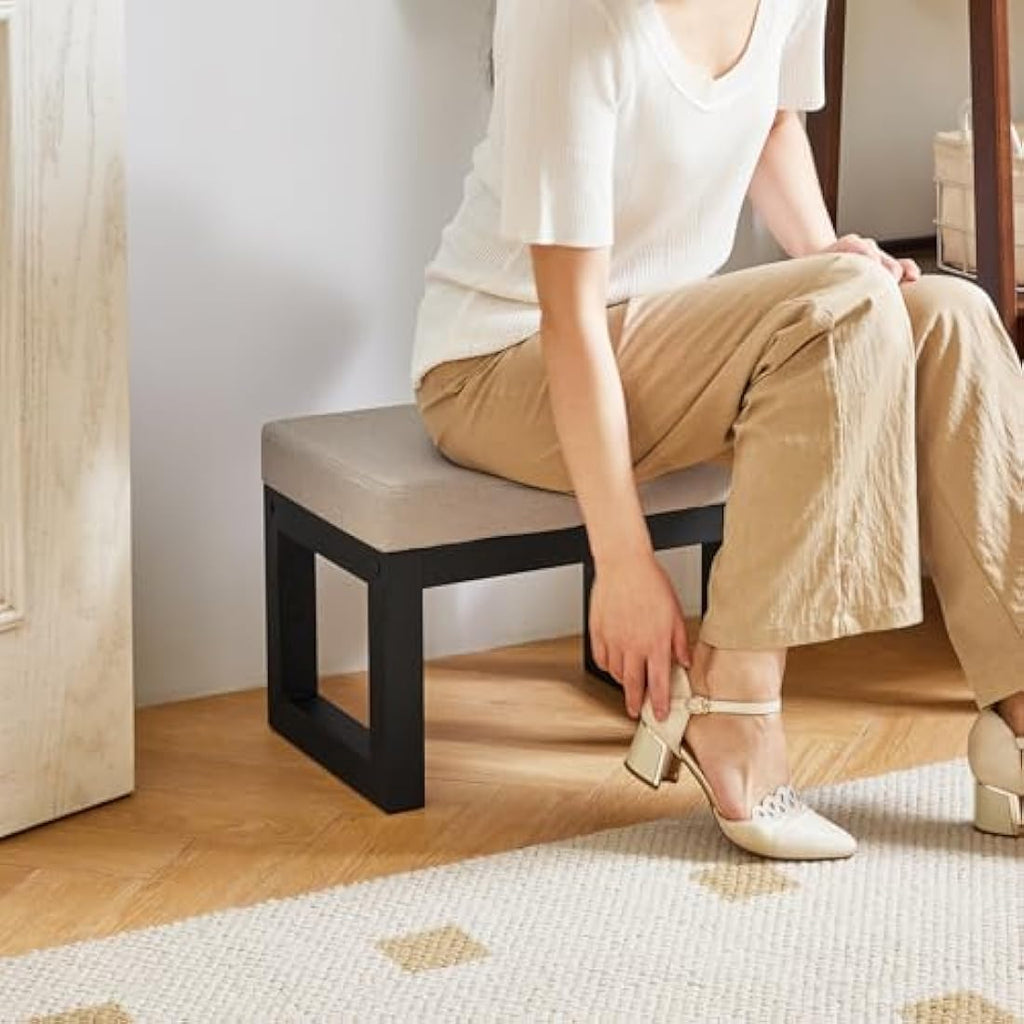 IBUYKE Small Ottoman Footstool – Padded Linen Shoe Stool, Gray
