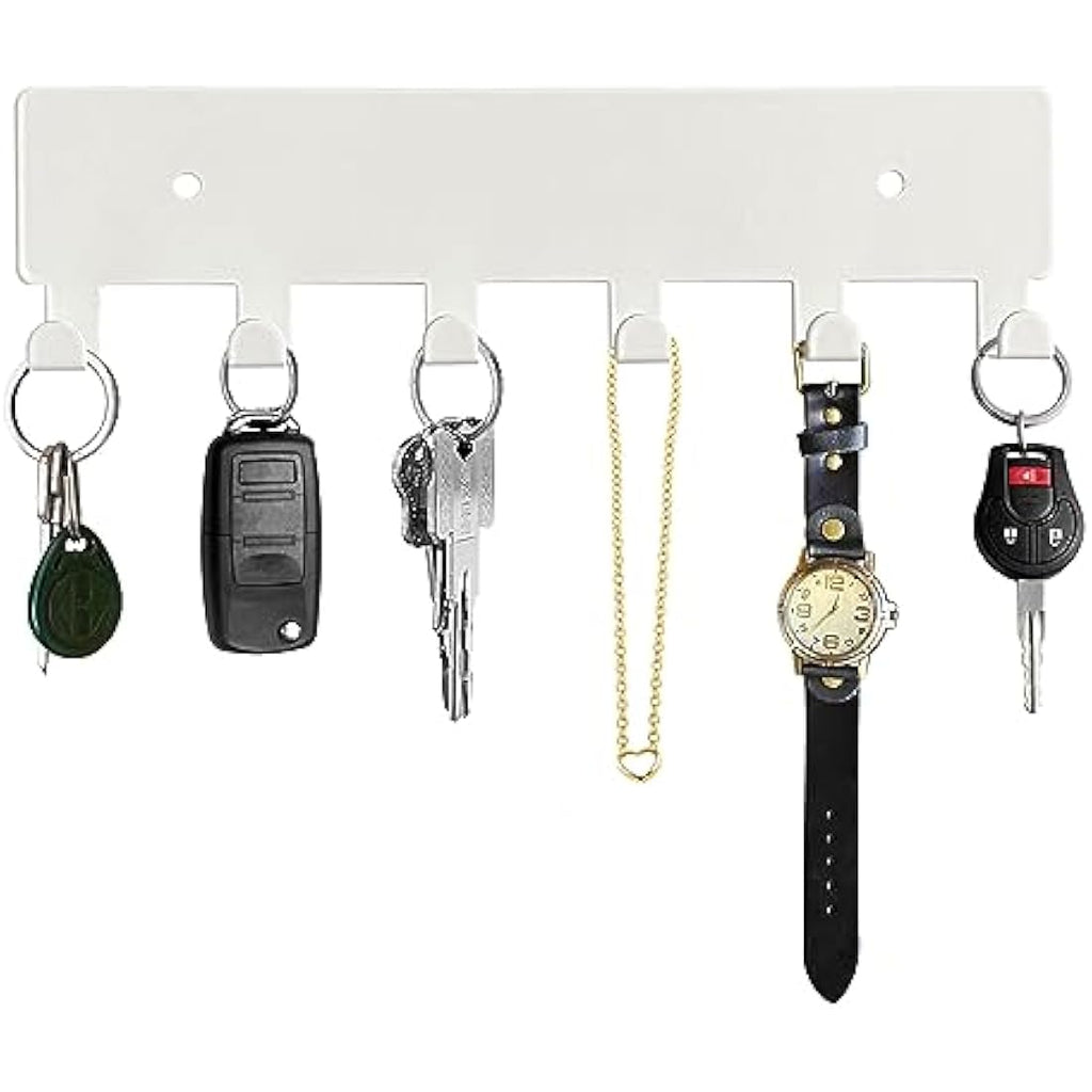 Jolof Store Key Holder for Wall – 6 Metal Hooks Self Adhesive Rack, White