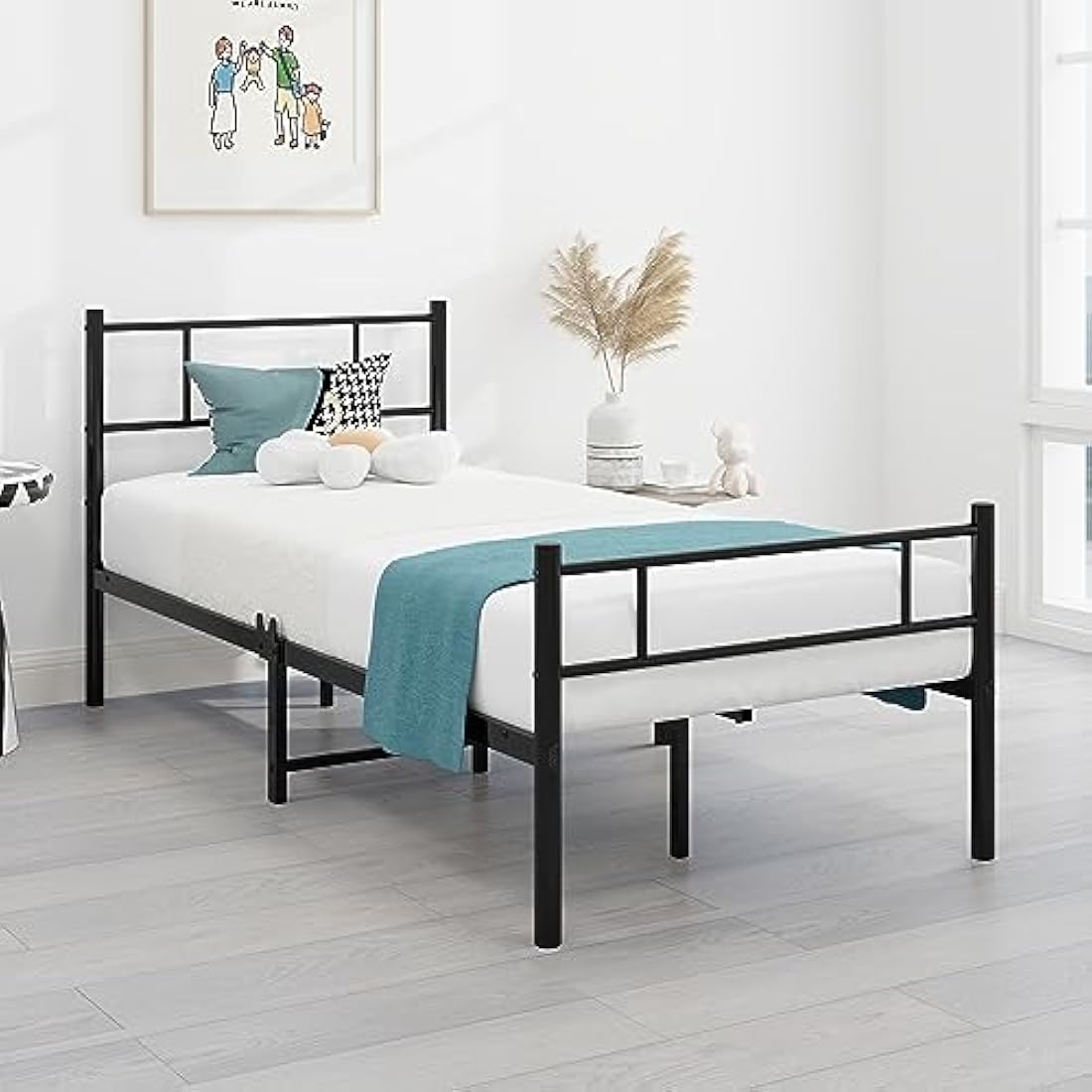 HOMERECOMMEND 3ft Single Metal Bed Frame with Headboard - Black Steel