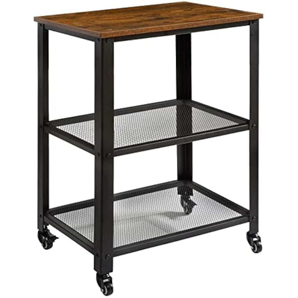 IBUYKE Industrial 3-Tier Serving Cart – Rolling Kitchen Utility Trolley