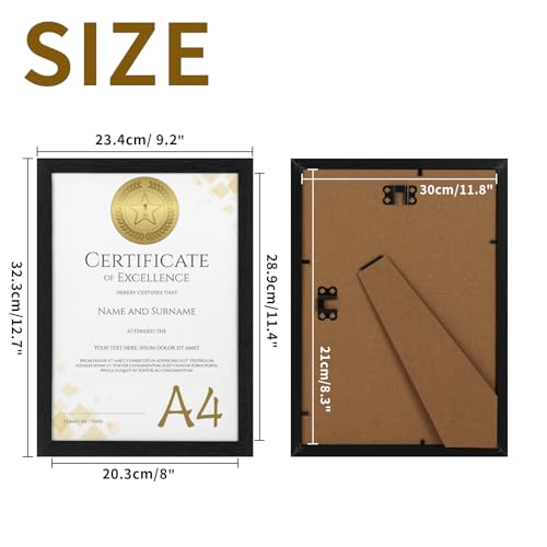 HORLIMER A4 Picture Frames Pack of 15 – Black MDF Wood Certificate Frames