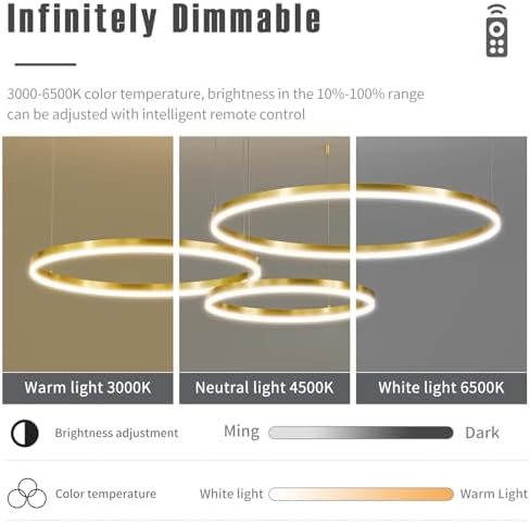Mikeru 3-Ring LED Pendant Light | Gold Dimmable Minimalist Chandelier
