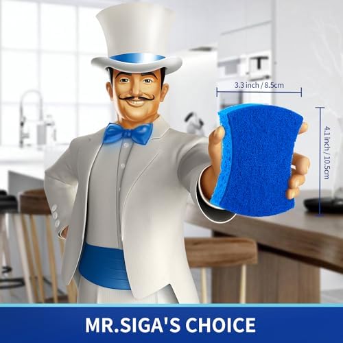 MR.SIGA Non-Scratch Cellulose Scrub Sponge – Dual-Sided Kitchen 12 Pack
