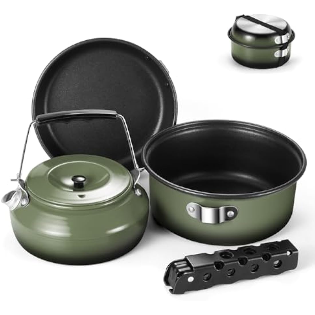 Odoland 5-Piece Camping Cookware Mess Kit | Non-Stick Pot Pan Kettle