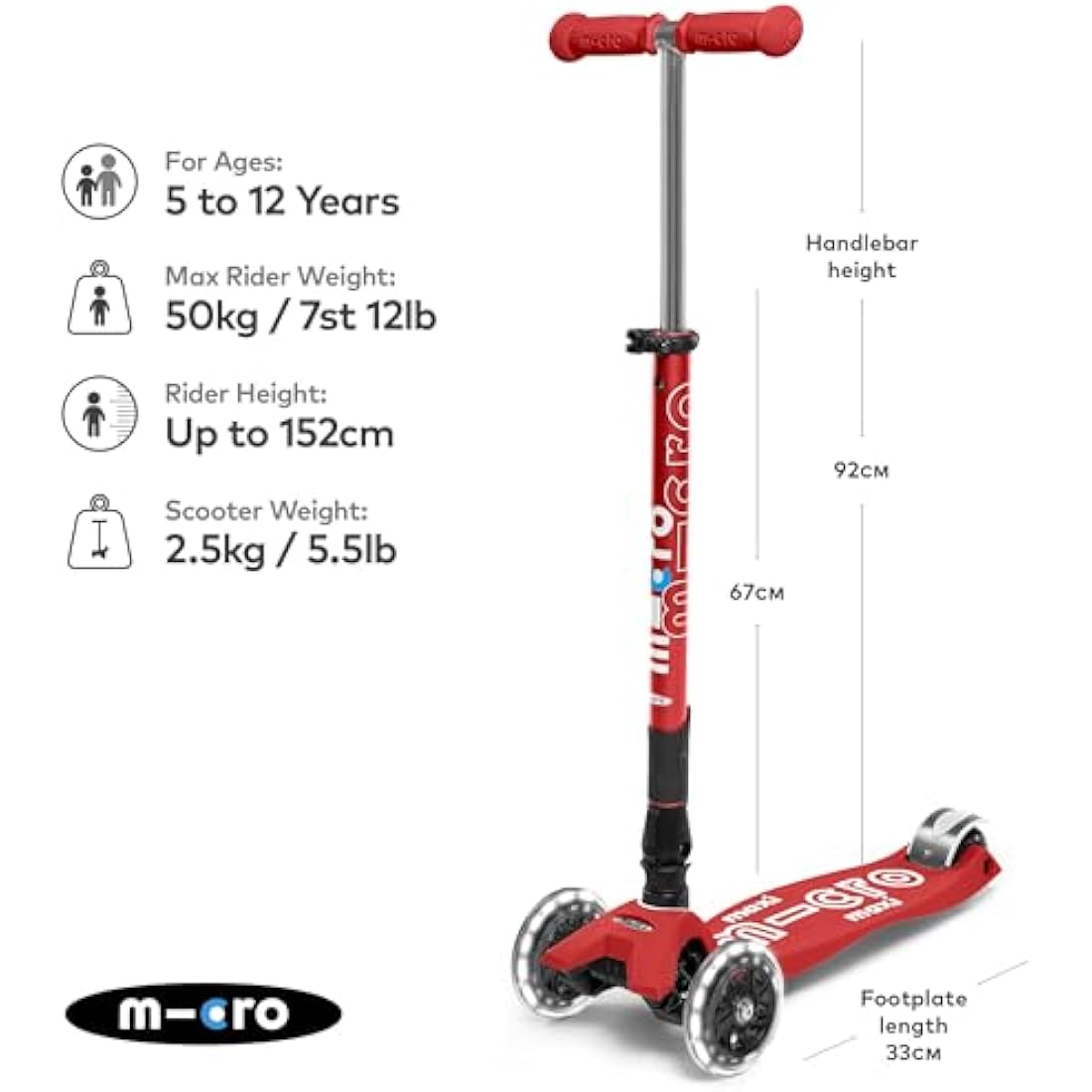 Micro Scooters Maxi Deluxe Foldable Kids Scooter – Adjustable Handlebar